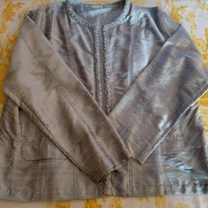 Chico's, Silver colored, 100% silk, No 3, collarless jacket